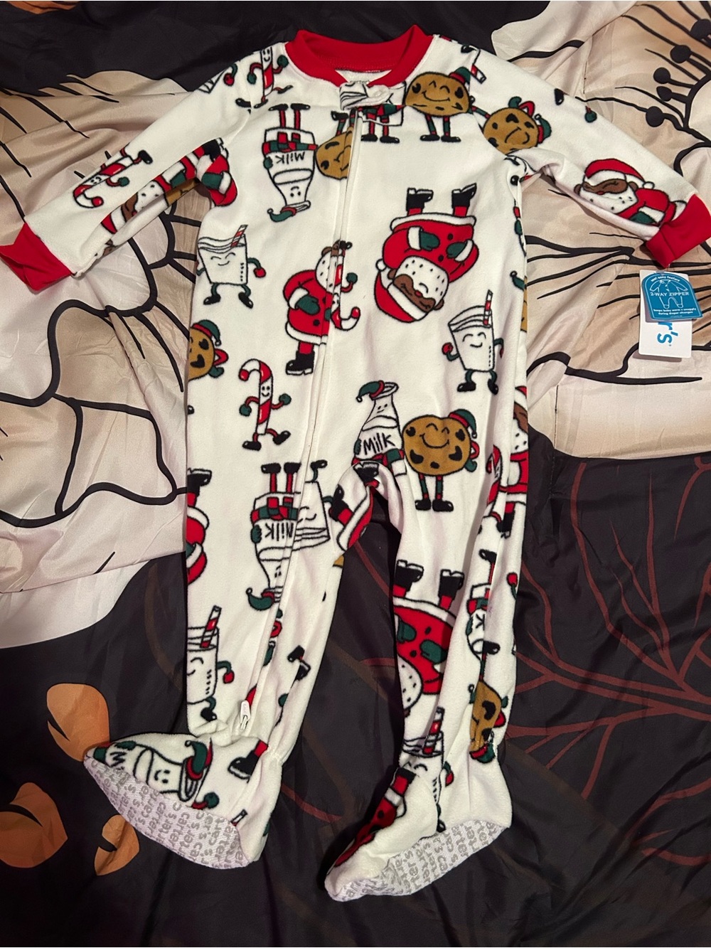 Carter's White and Red Holiday Milk & Cookie Footed One-Piece